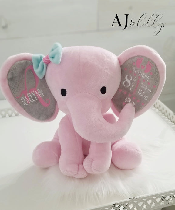 Pink Elephant Baby Plush Keepsake